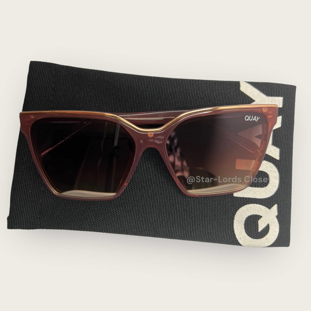 QUAY Sunglasses | Level Up Square Frame Milky Rose Pink Navy Vibrant Barbie Y2K - Picture 4 of 9